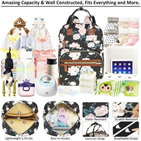 Diaper Bag Backpack Tote Women Large Capacity Baby Bag with Insulated Pockets - Picture 6 of 6